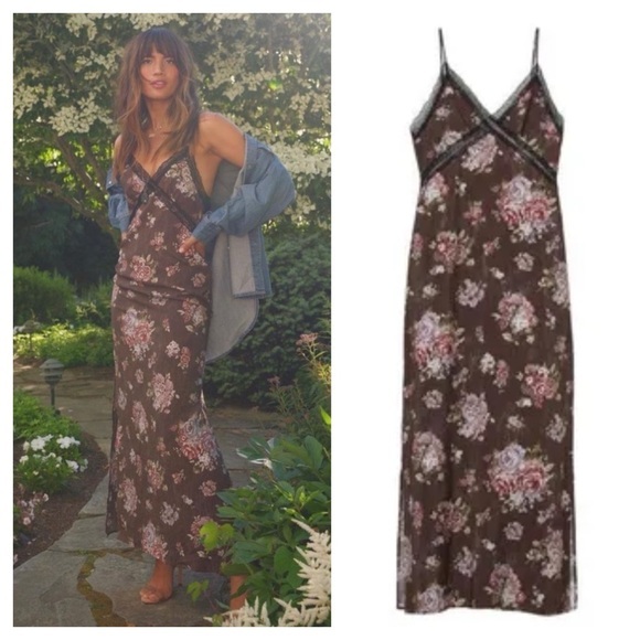 Brock Collection X H&M Brown Floral Lace Maxi Slip Dress - Picture 1 of 11